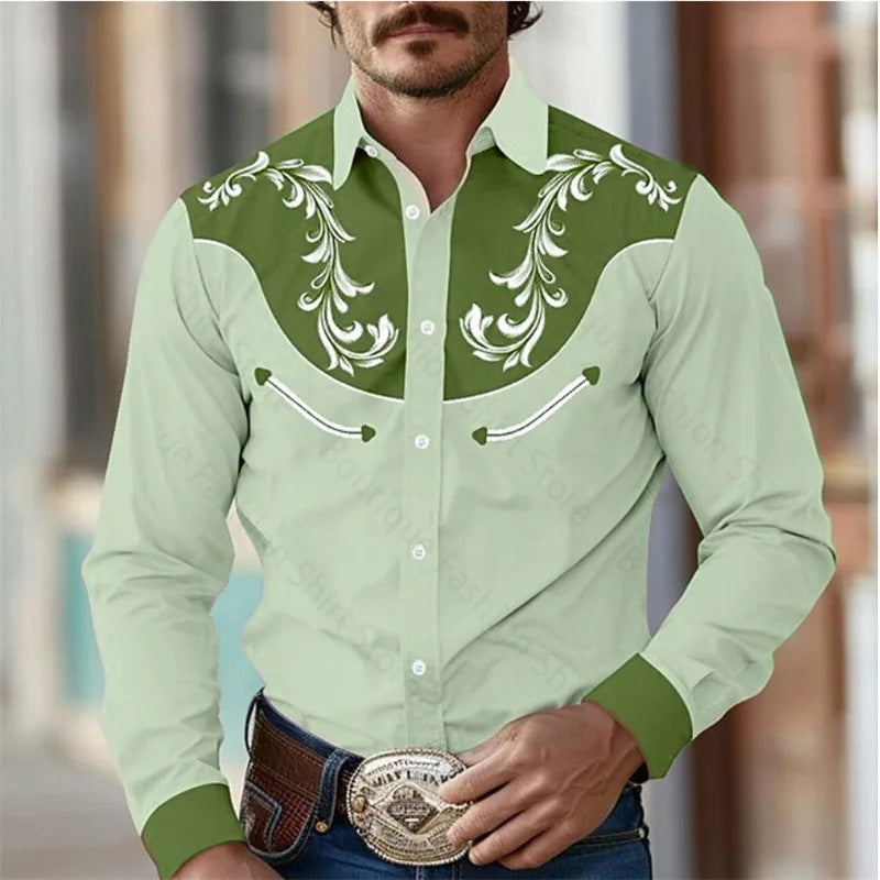 Floral Retro Western Men's Shirt Outdoor Street