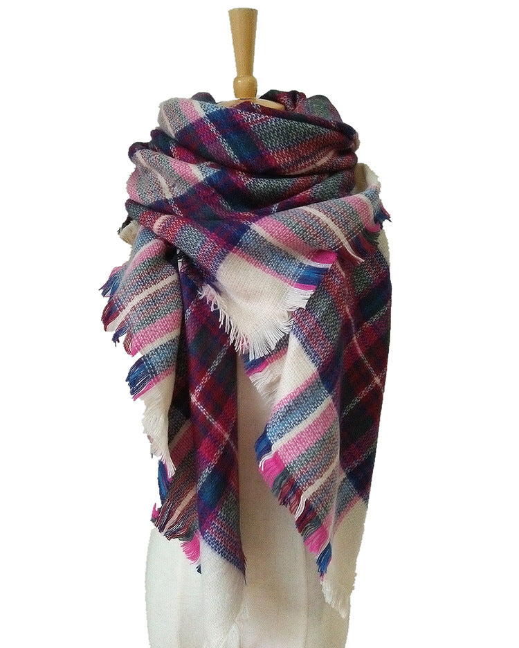 Cashmere-like Double-sided Colorful Plaid Scarf