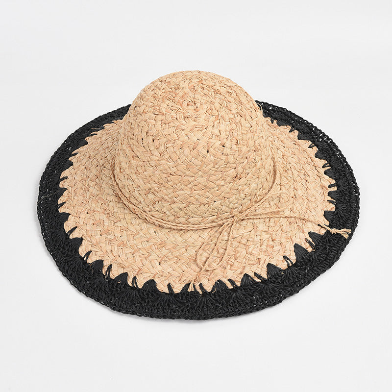 Women's Big Brim Shade Sunscreen Color Matching Raffia Hat