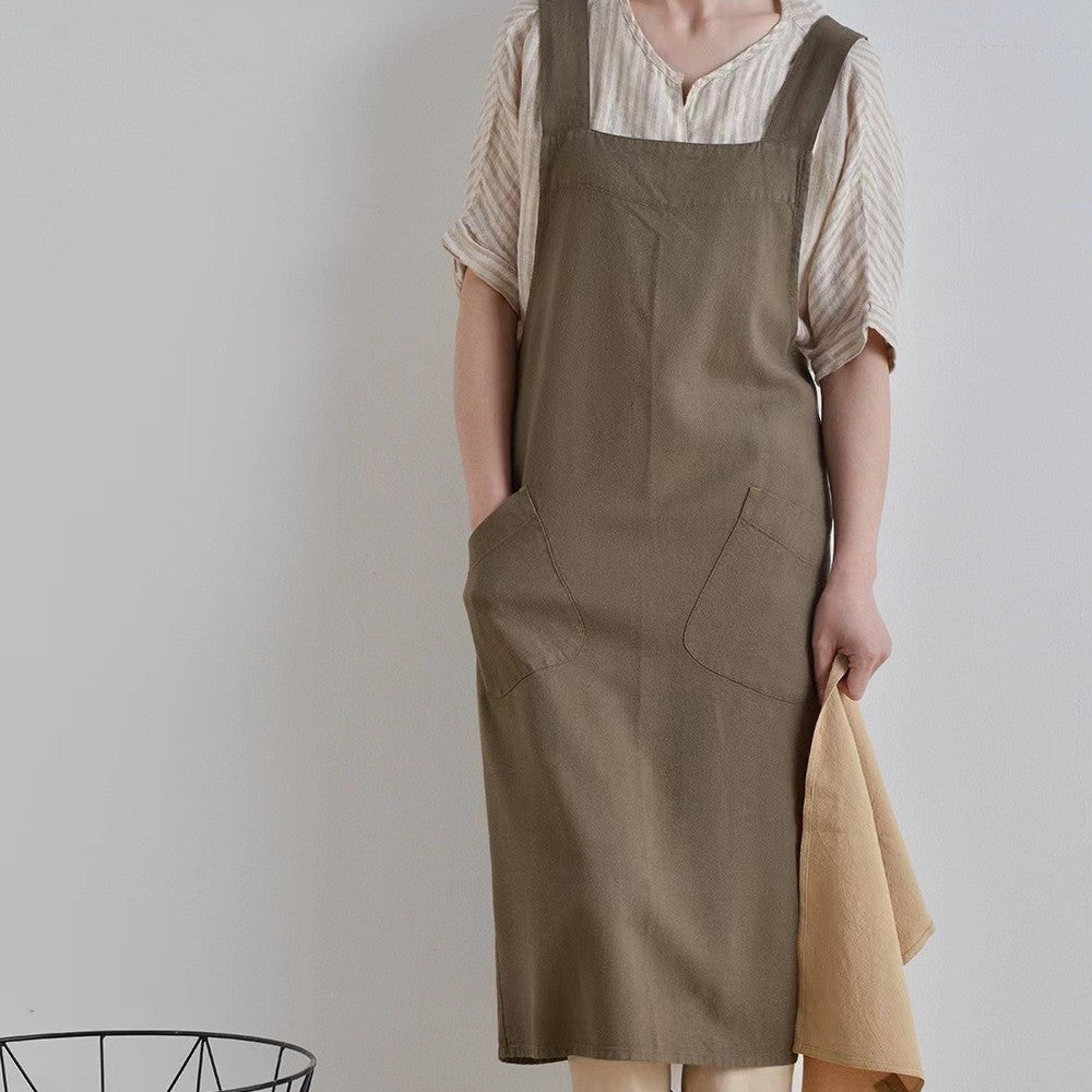 Women's Simple Solid Color Cotton And Linen Plus Size Apron