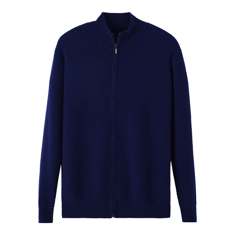 Zippered Half Turtleneck Solid Wool Sweater Loose Knit