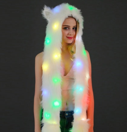 Warm Animal Cap with Scarf Gloves LED