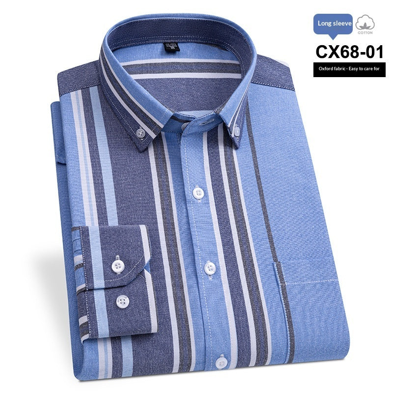 Mens Slim-fit Cotton Oxford Striped Business Shirt With Pockets