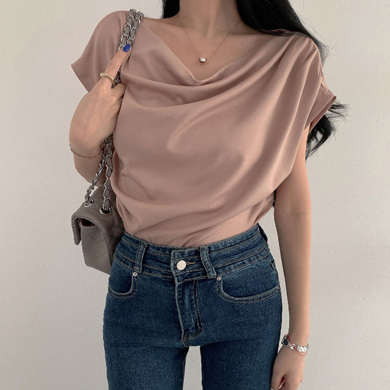 Off-shoulder krave design løs afslappet kortærmet skjortetop