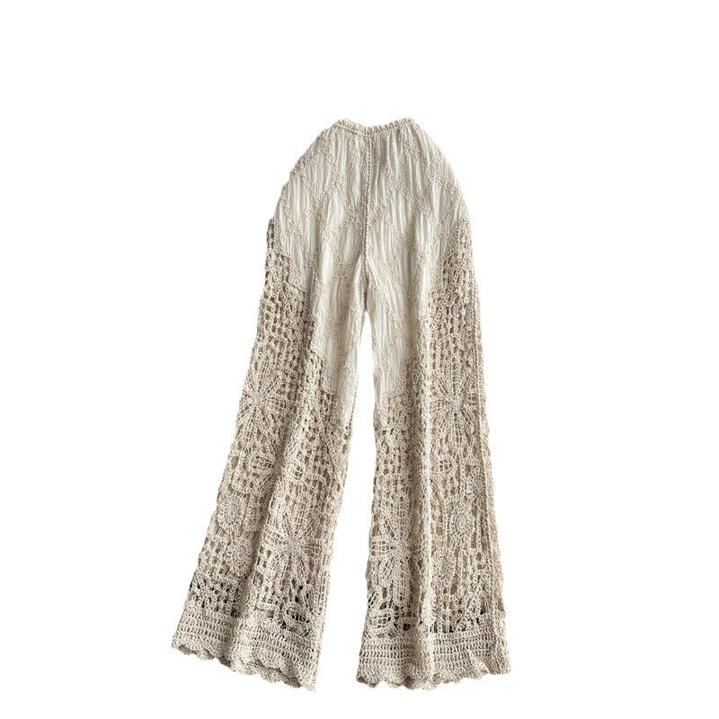 Trendy Retro Hollow-out Sheer High-waist Loose Wide-leg Pants