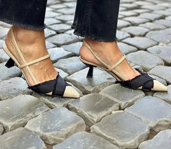 Women's Stiletto Heel Color Block Pointed Sandals
