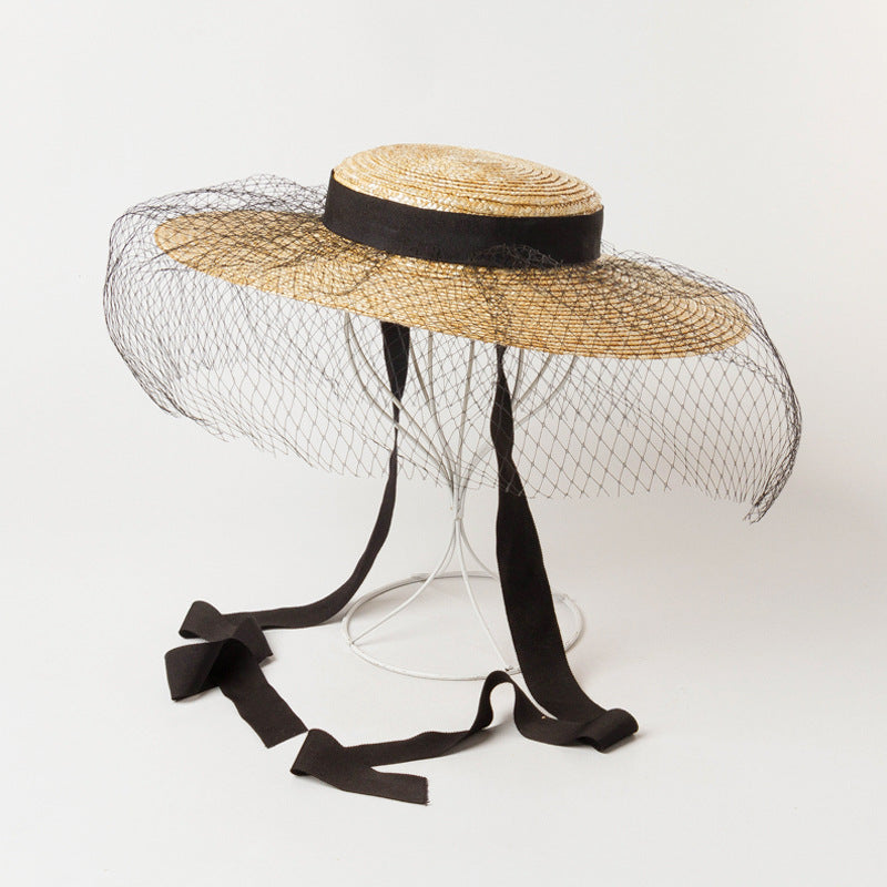 Light Flat Top Wide Brim Mesh Straw Hat