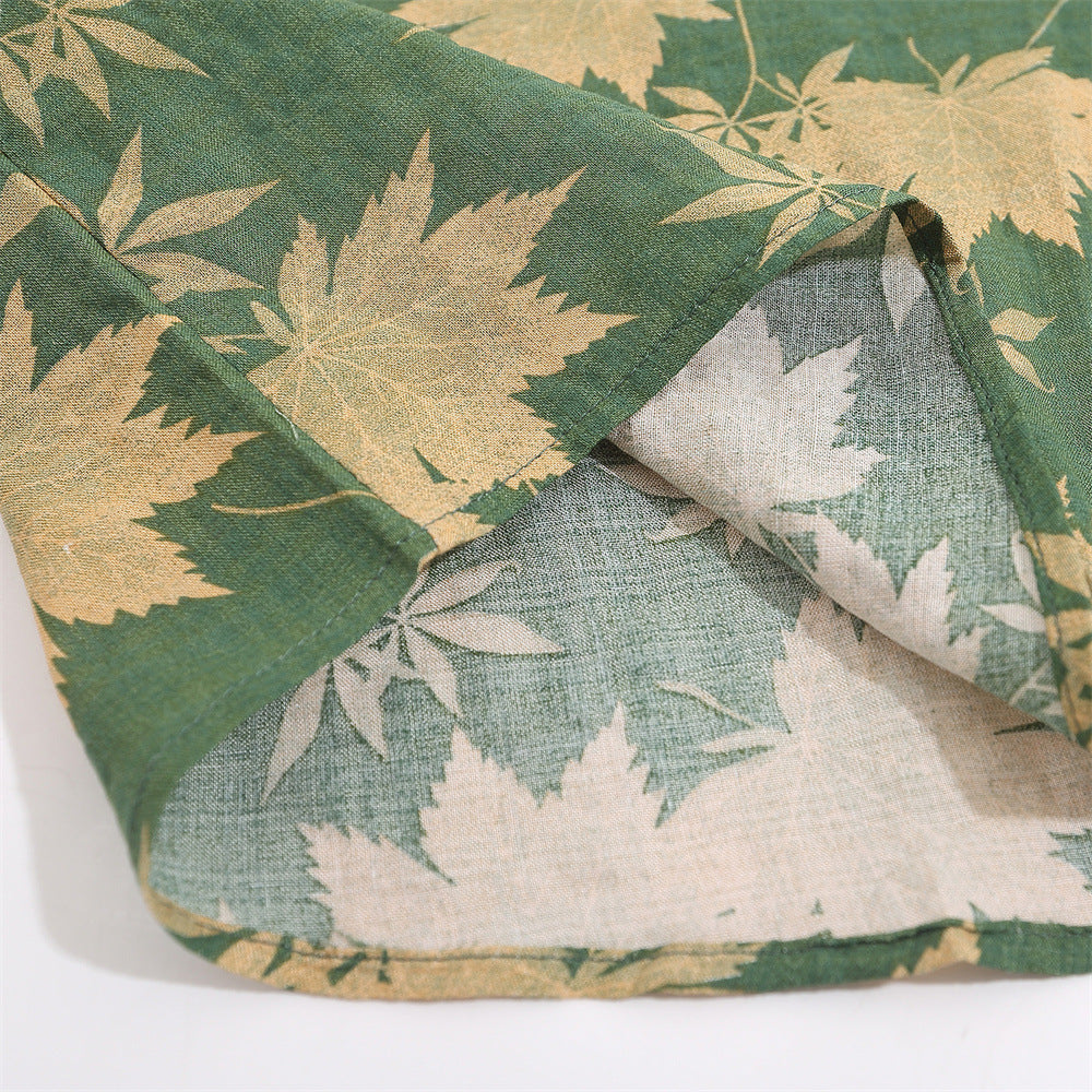 Full Printed Maple Leaf Long Sleeve Shirt Men Spring And Autumn Japanese Style