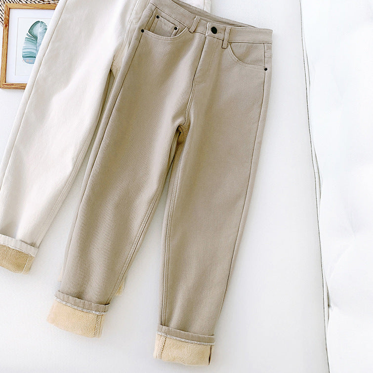 Straight-leg denim cotton pants
