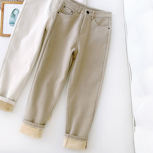 Straight-leg denim cotton pants
