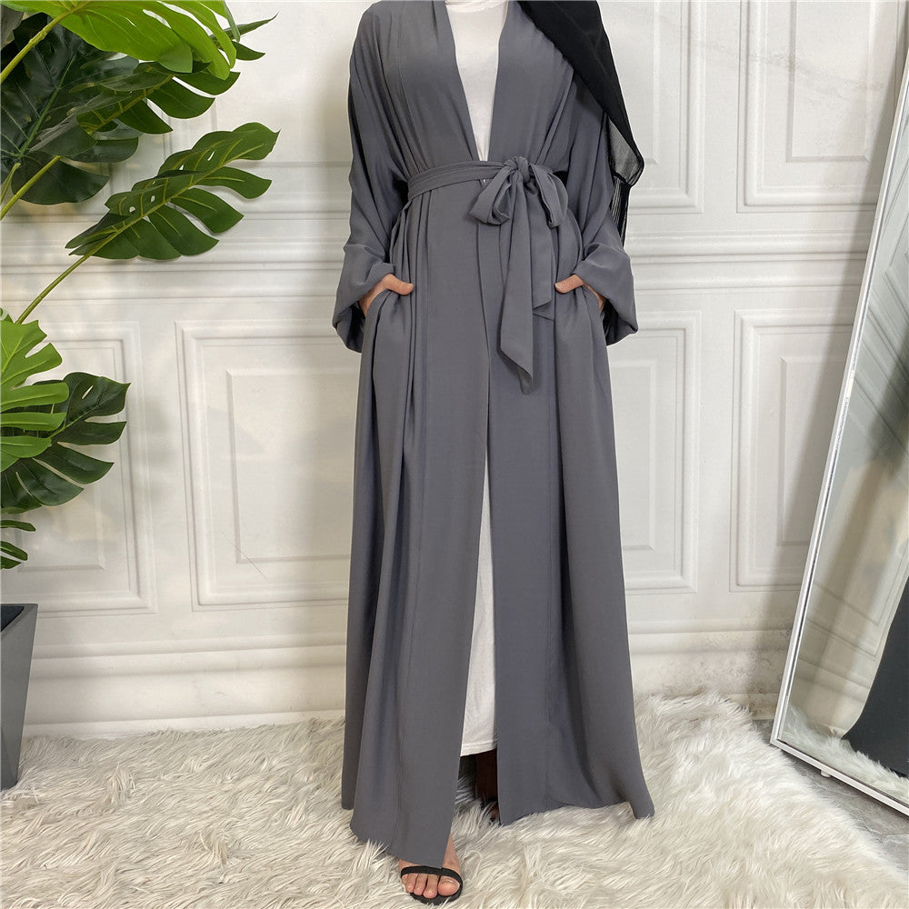 Lace Up Cardigan Robe With Cuffs And Pockets