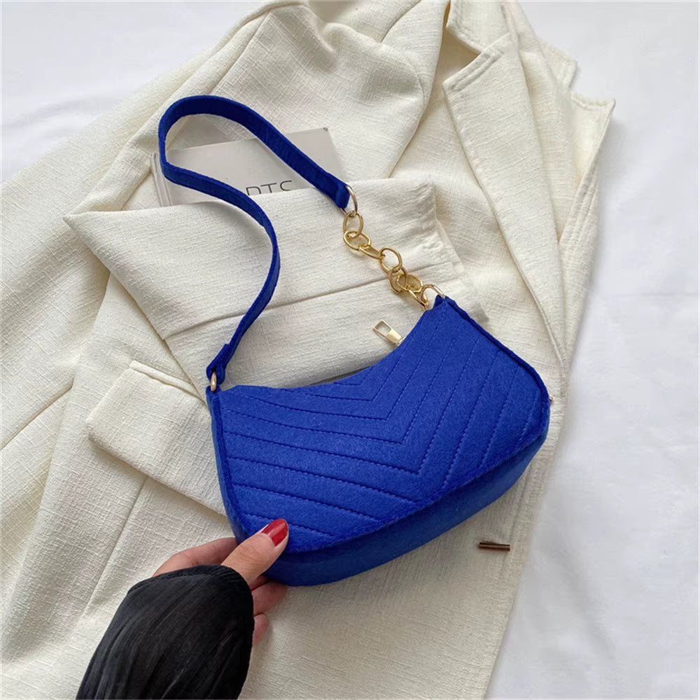 Women’s Retro Felt Underarm Bag - Solid Color Shoulder Bag, Casual Dumpling Crossbody Purse
