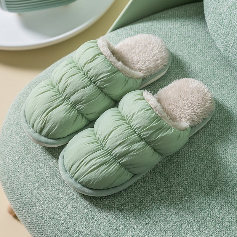 Feather Cotton Slippers Women's Household Warmth, Non-Slip And Waterproof