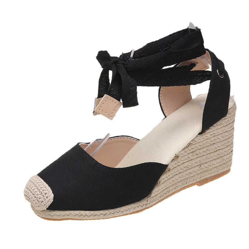 New Large Size Summer Fashion Wedge Heel Front And Back Strap Toe Cap Sandals