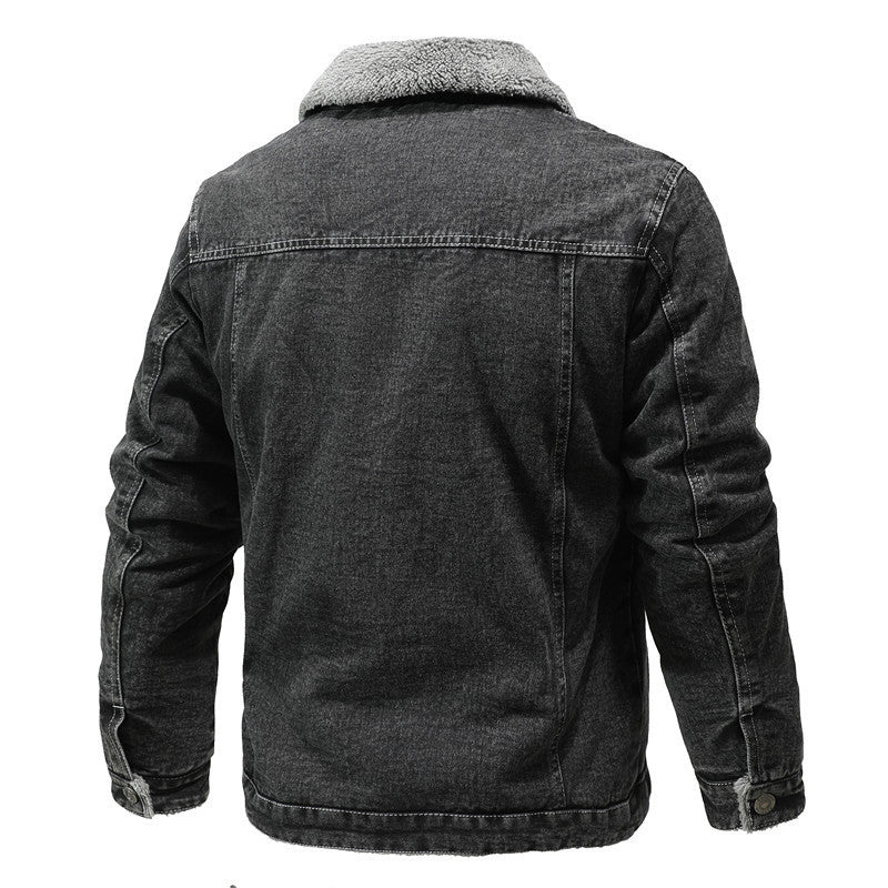 Retro Rever Løs Bomuldsjakke Med Fleecefor Og Fortykkende Denimjakke