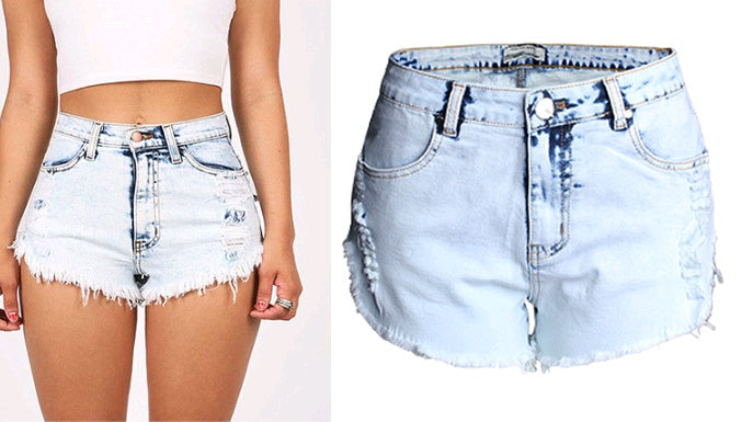 Ripped jeans til kvinder, høj talje, lyse farver, hvidt slidt vasket ulddenimshorts