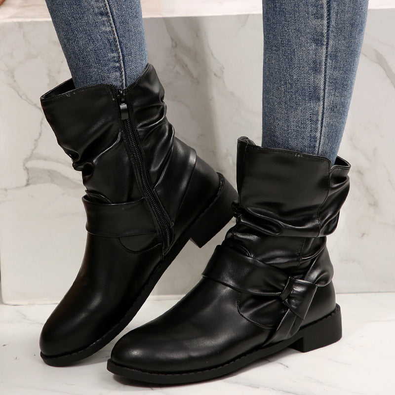 Round Toe Flat Bottom Fleece-lined Warm Plus Size Martin Boots