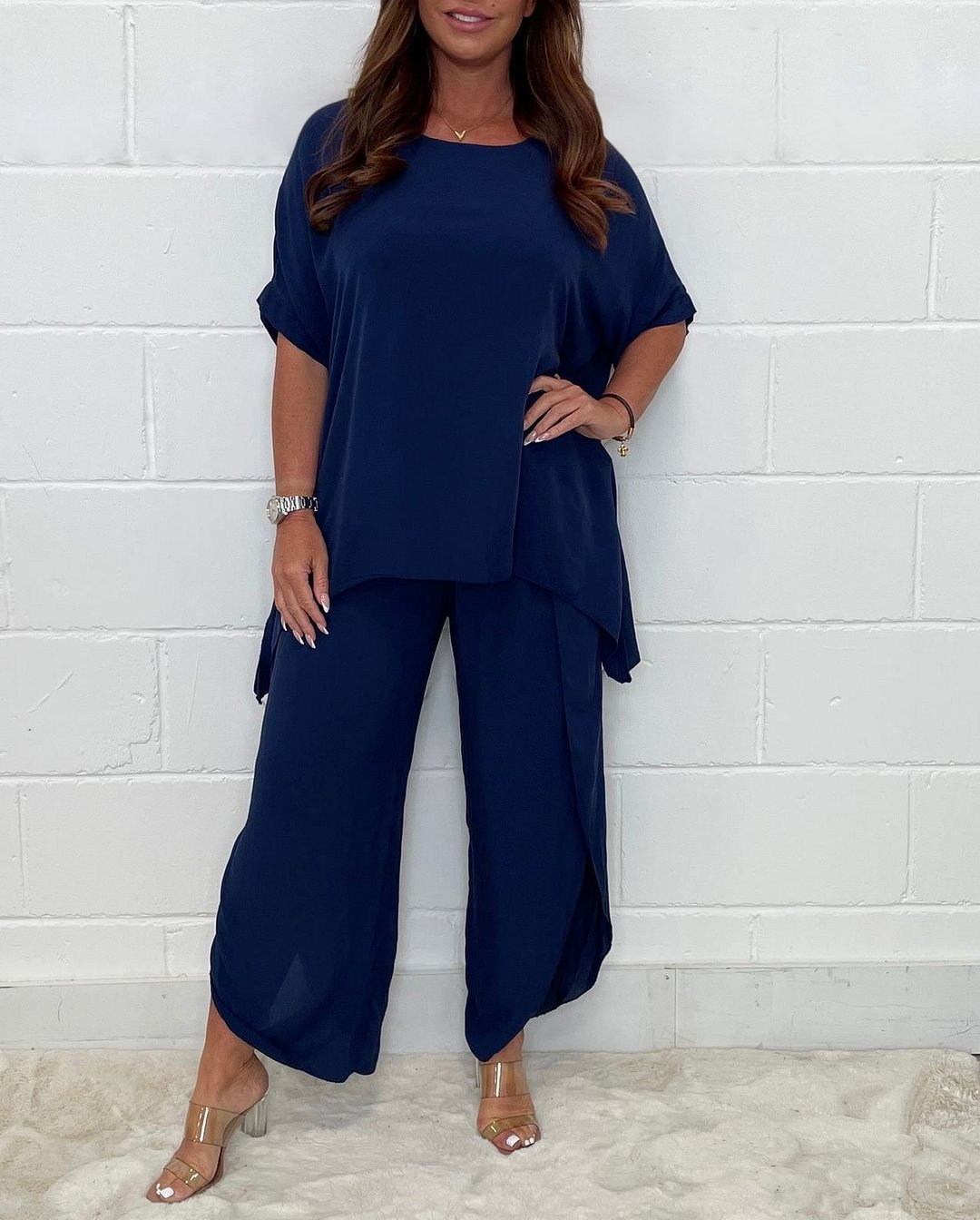 European And American Summer New Product Set Fashion Solid Color Loose Leisure Suit