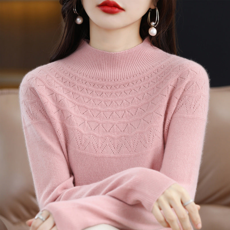 Hollow Wool Base Shirt Women's Clothing Half-collar Wool Sweater