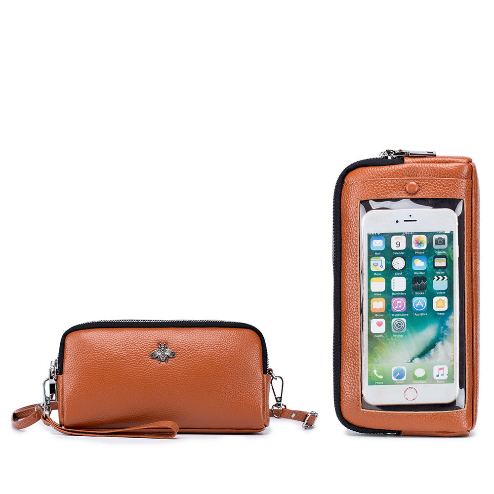 Genuine Leather Fashion Shoulder Double-layer Multifunctional Zipper Bag