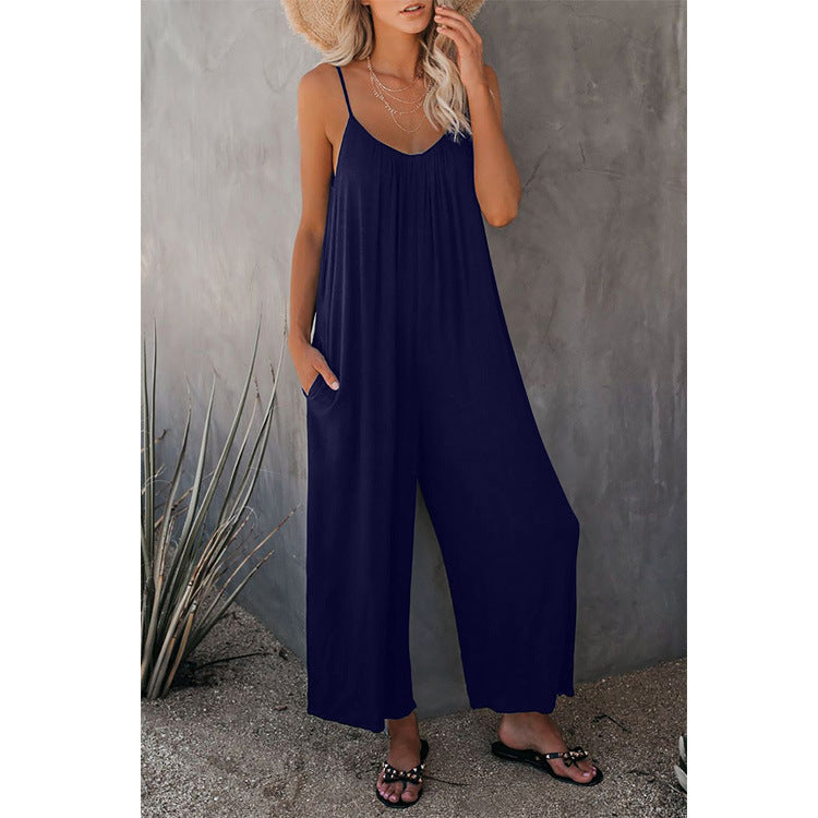 European And American Suspender Jumpsuit Women's New Solid Color