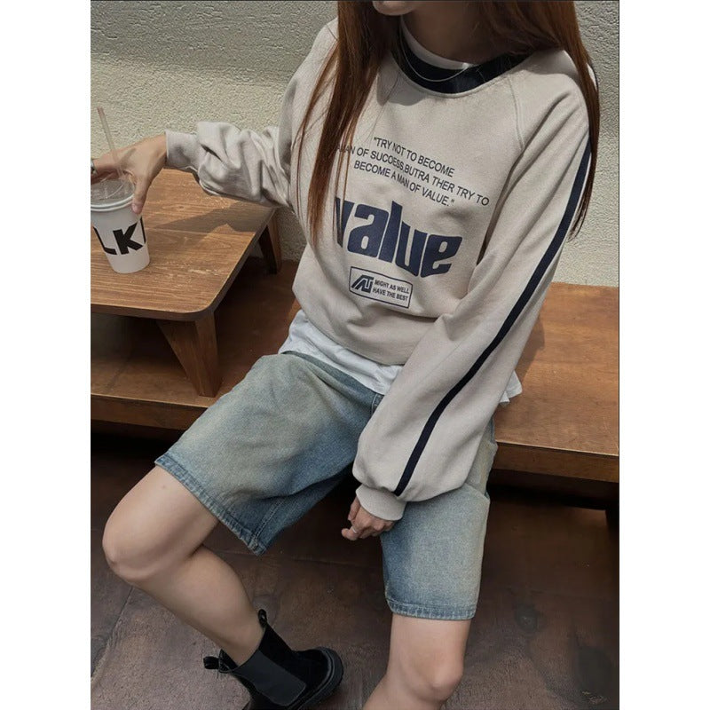 Women's Vintage Letter Print Sports Sweater