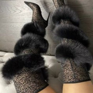 Foreign Trade Fashion Stiletstøvler med Spids Tå og Uldkant