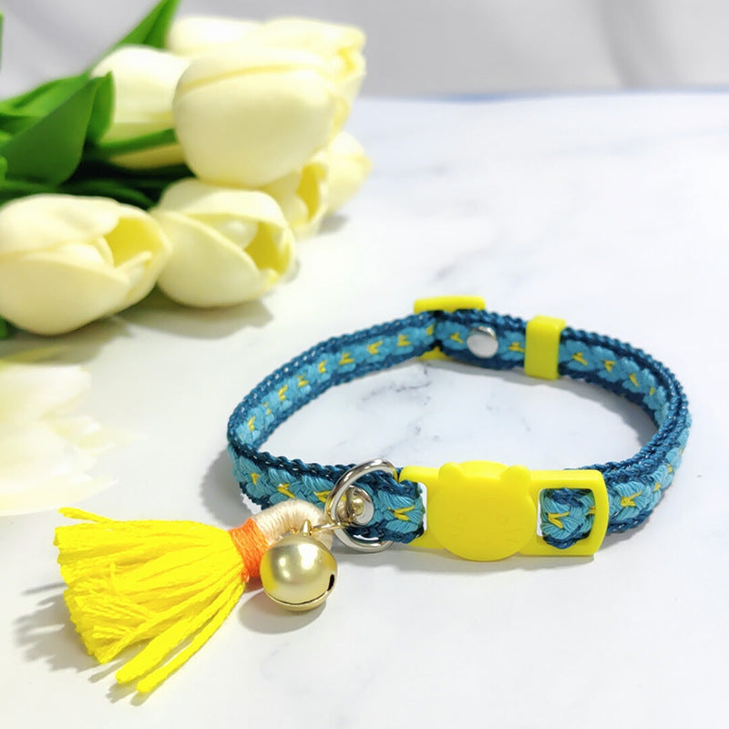 Anti-suffocation Safety Buckle Cat Collar Tassel Bell Adjustable Anchor Chain Rope