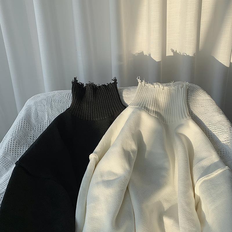 Half High Neck Ripped Sweater Autumn And Winter Knitting