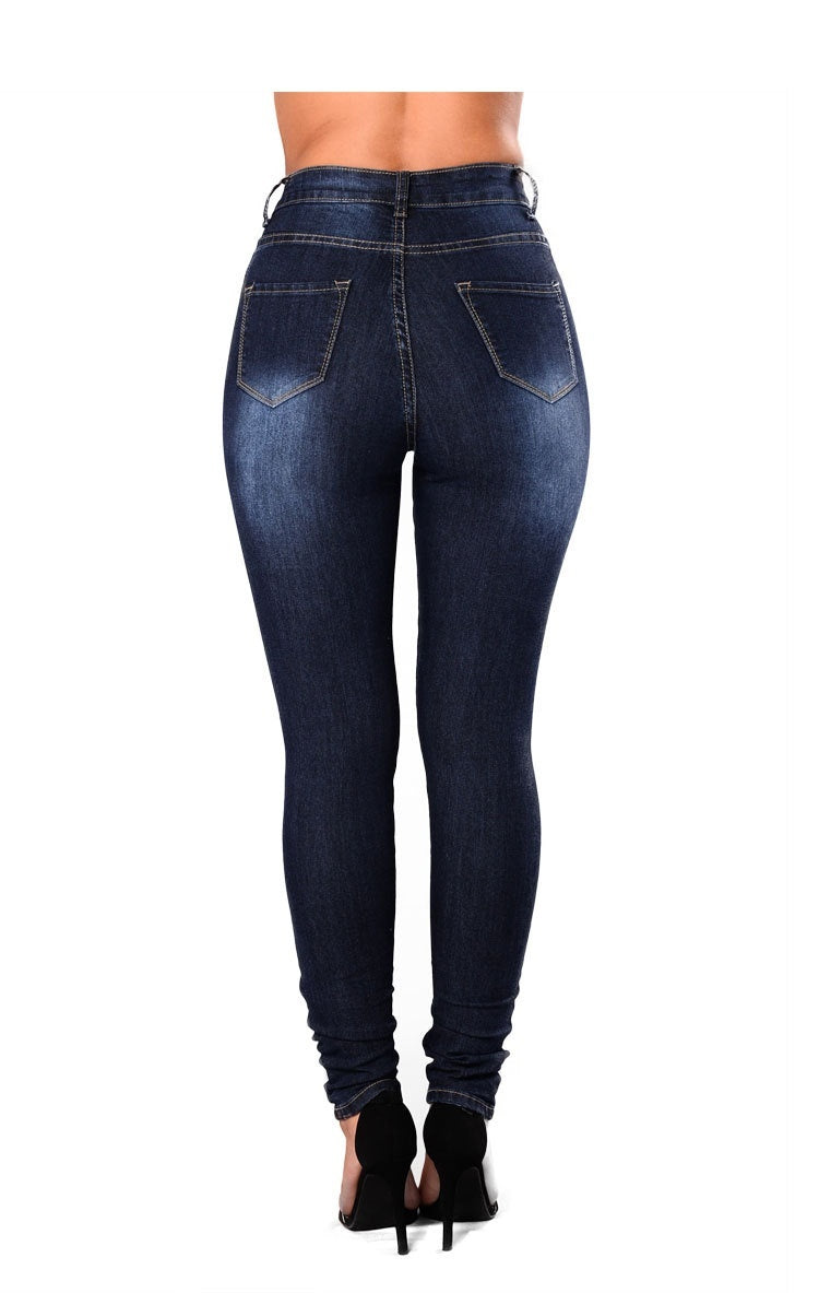 Stretchy Washed Distressed Ripped Denim Jeans