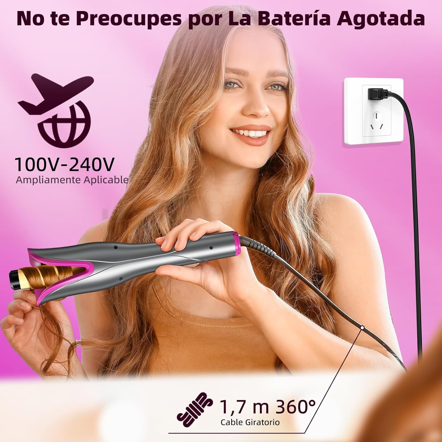 Rizador De Pelo Automático,Iones Negativos Tenacillas Pelo Con 3 Temperaturas Ajustables,Calentamiento Rápido,Dirección De Rizado Ajustable,Anti Escaldado, Cable Antienredos Giratorio De 360 °