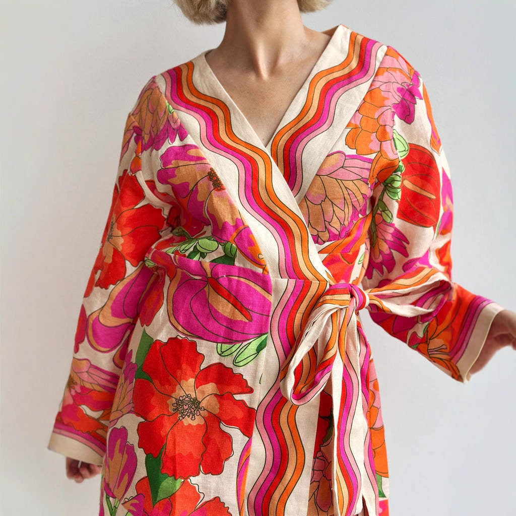 Elegant Linen Loose-fit Tie-up Dress