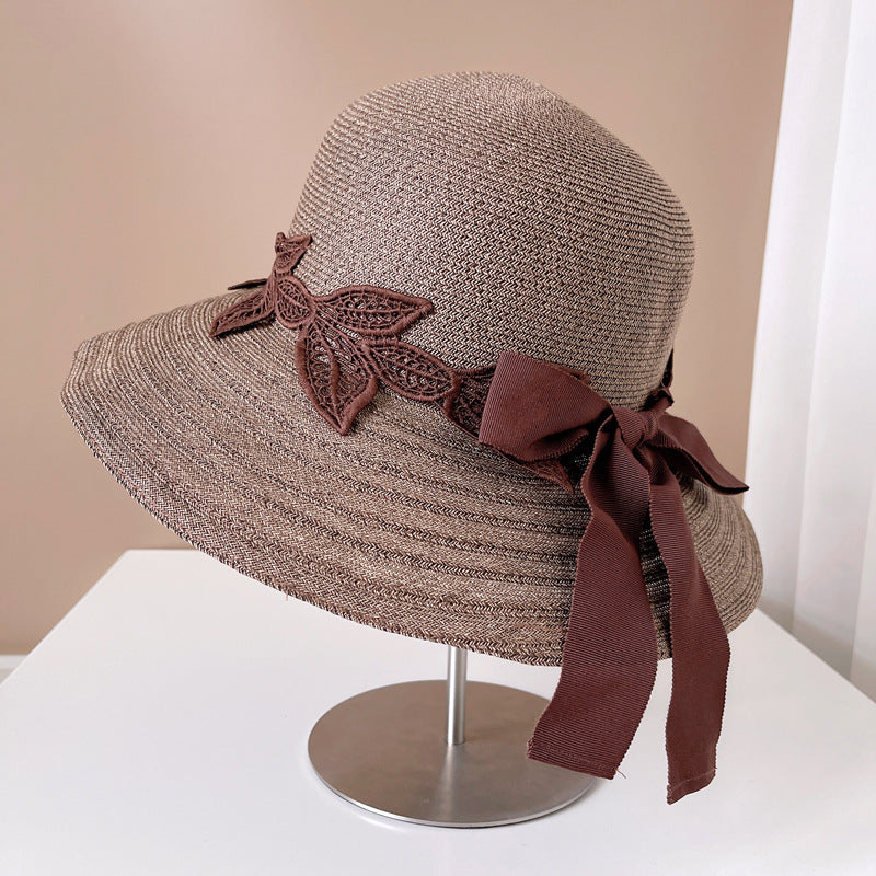 Lace Flower Leaf Ribbon Bowknot Bucket Hat