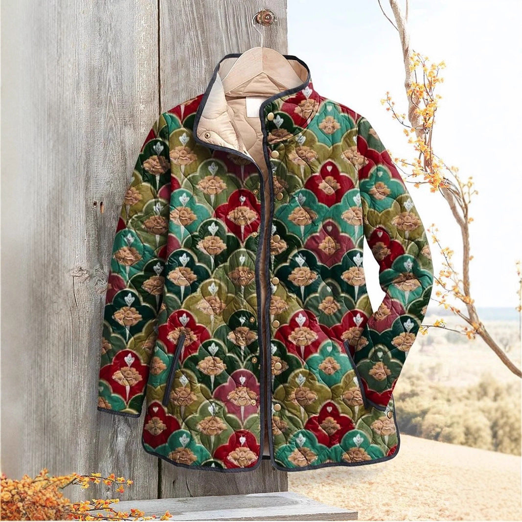 Female Loose Casual Print Personality Cotton Coat Jacket