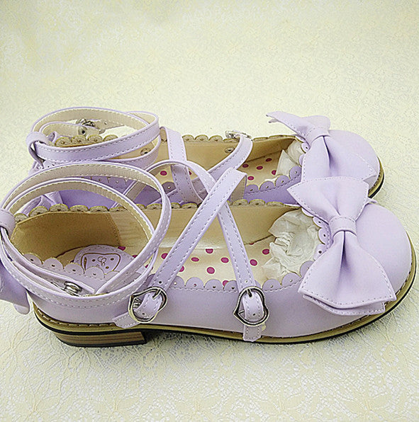 Cross Strap Bow Round Toe Girl Princess Shoes