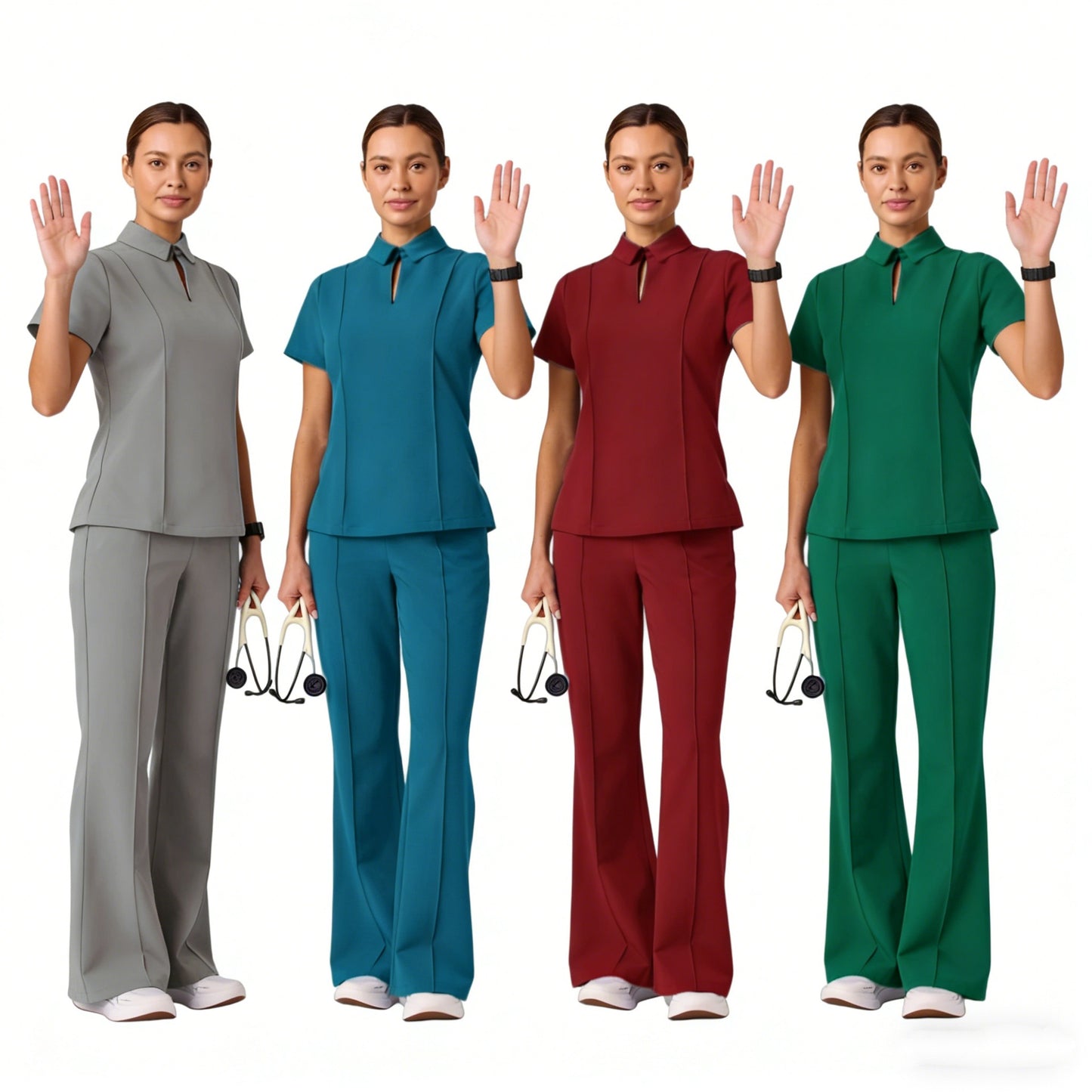 Solid-color Medical Scrub Top With Short Sleeves For Dentists And Hospital Staff