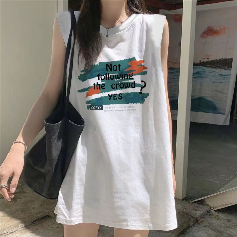 Ærmeløs Vest-T-shirt med Løse Trykte Bogstaver
