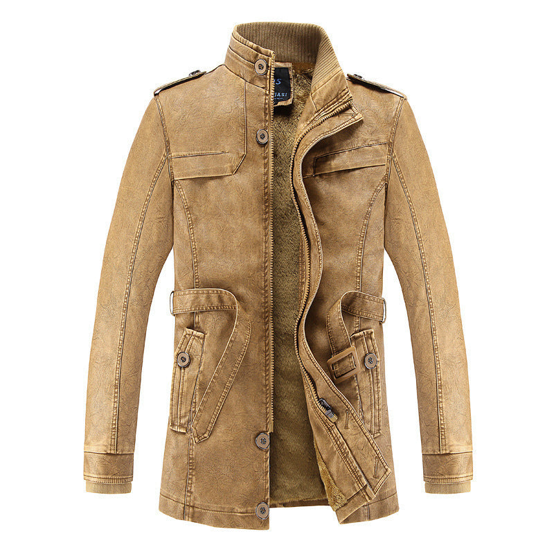 Men's Casual Stand Up Collar Korean Version PU Leather Jacket