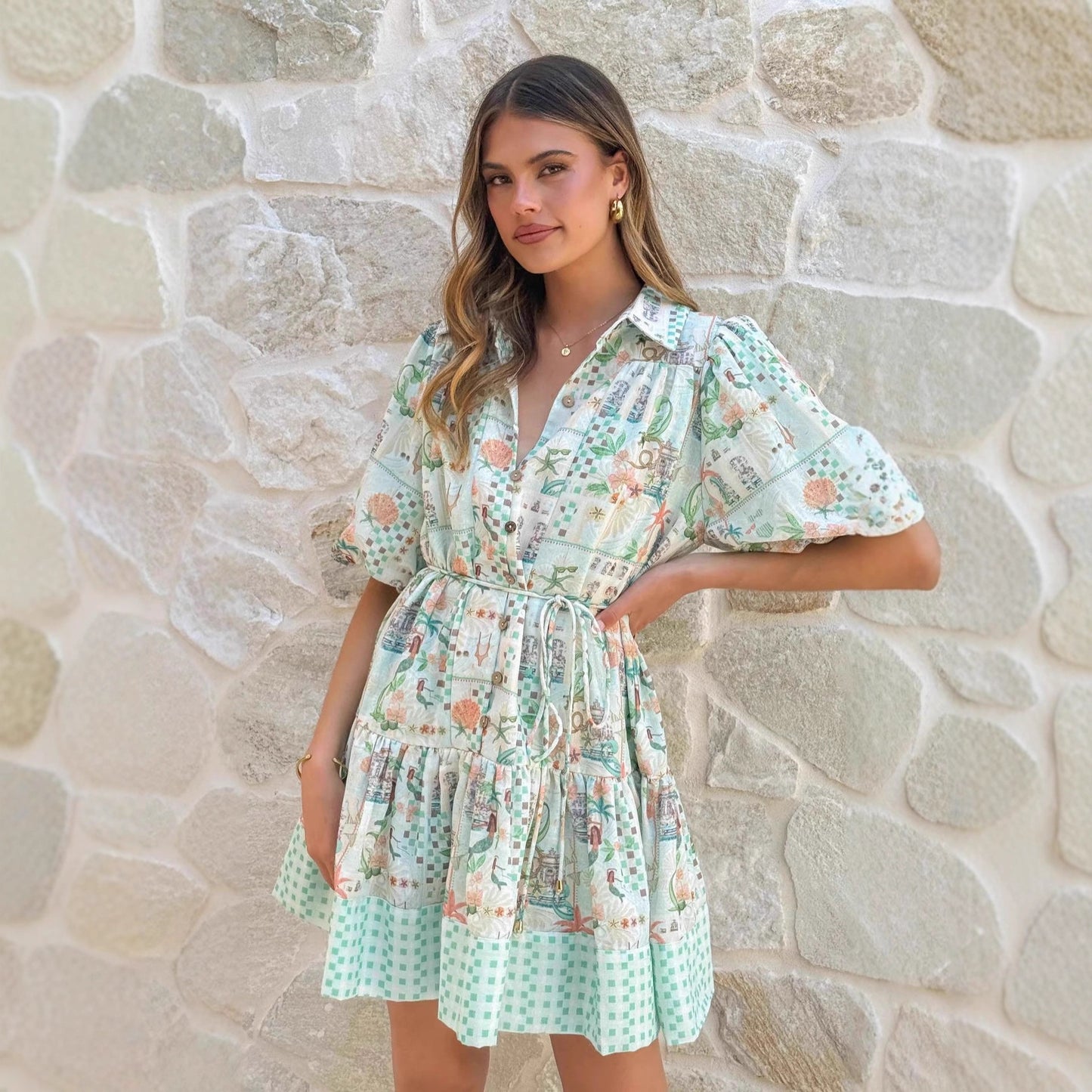 Casual Ethereal Linen Waist-cinched Lace-up Fairy Dress