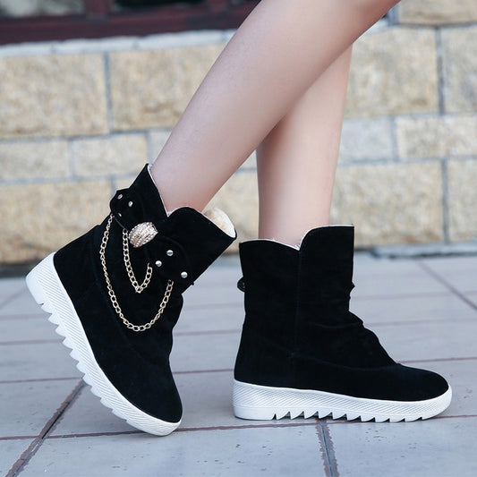 Warm And Cold-proof Mid-tube Bow Snow Boots