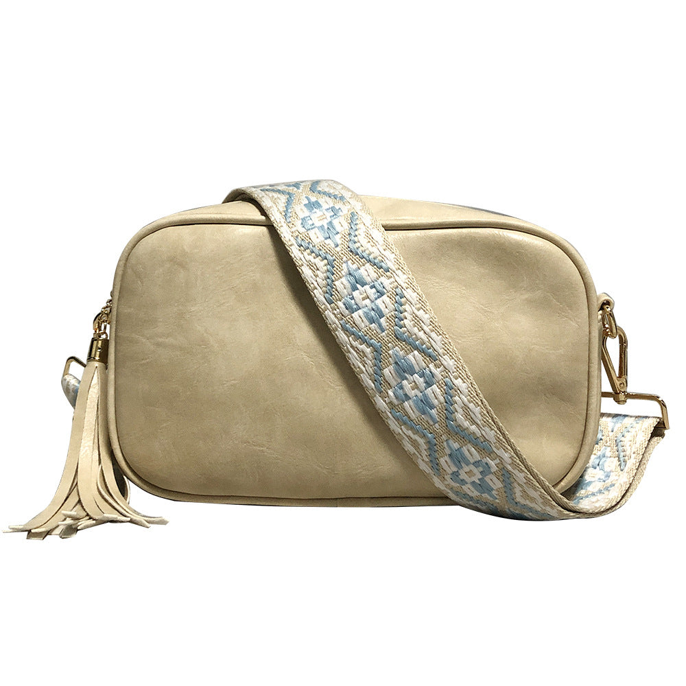 Fashion Tassel Bag Ethnic Jacquard Cotton Wide Shoulder Strap