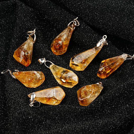 Natural Citrine Cluster Pendant Irregular Raw Stone Necklace