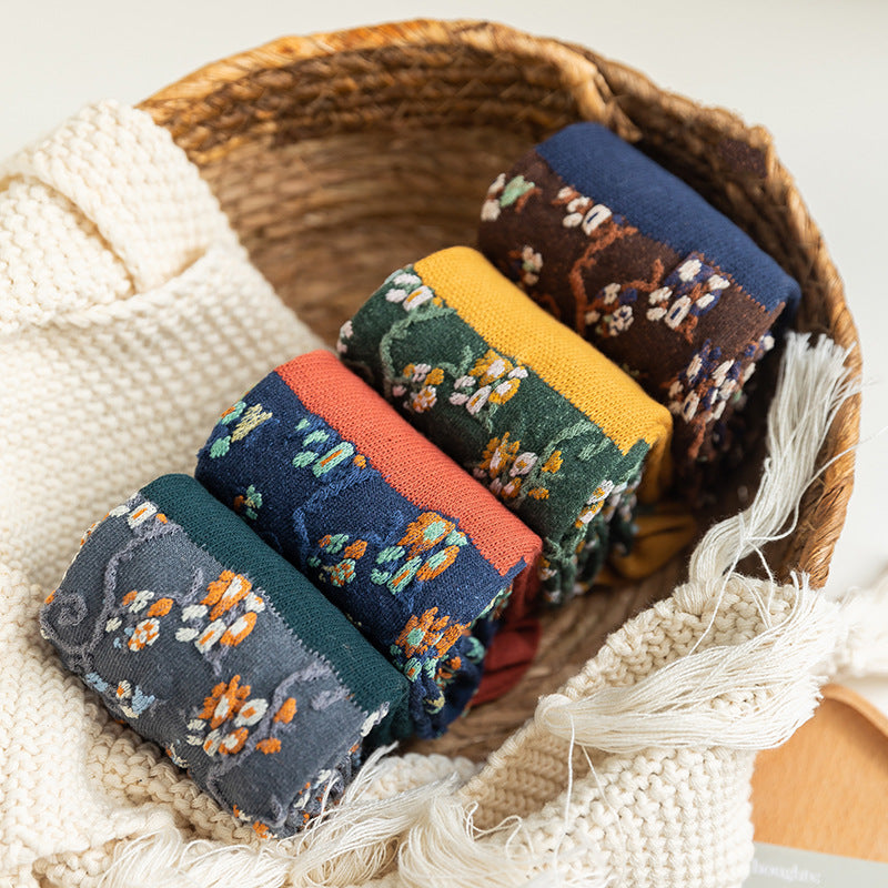 Women's Autumn And Winter Combed Cotton Floral Long Tube Socks
