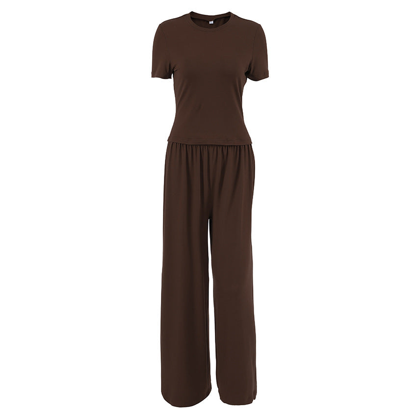Comfortable Soft Short-sleeve Pajama Set With Long Pants