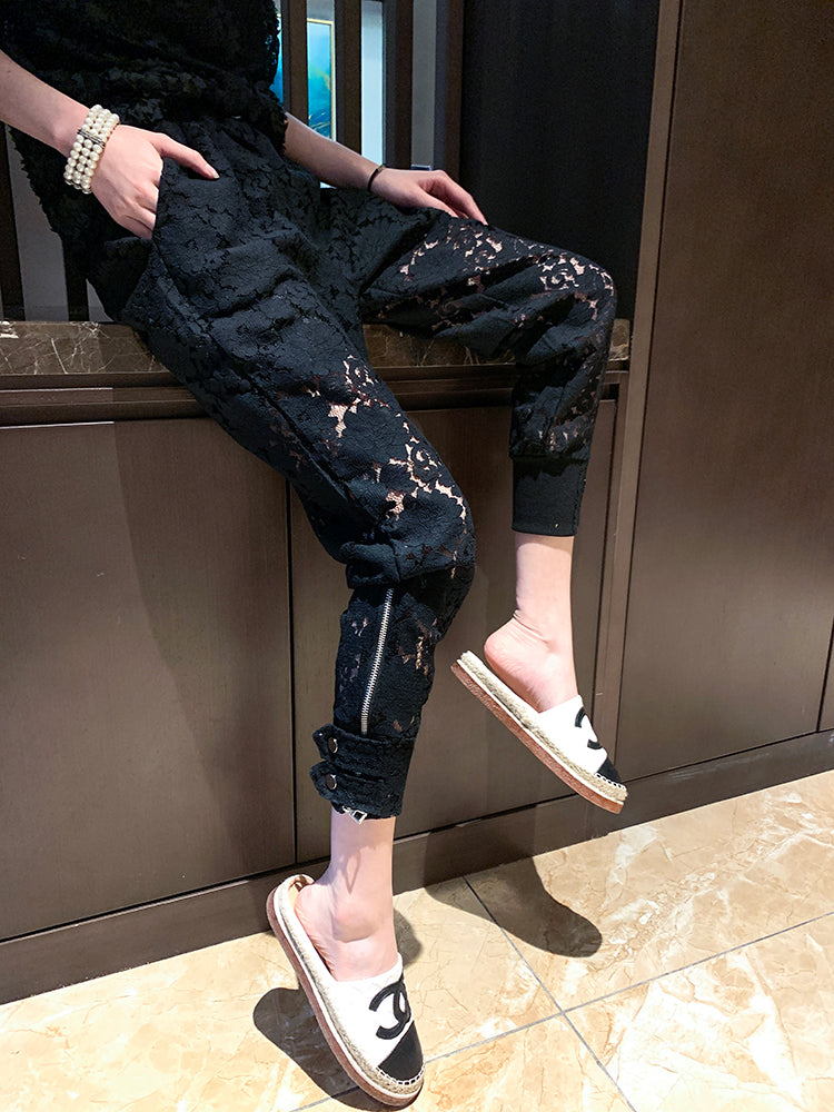Ladies Fashion Lace Stitching Casual Pants