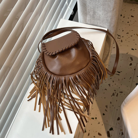 Fashion Trend Retro Tassel Shoulder Cross Body Bucket Bag