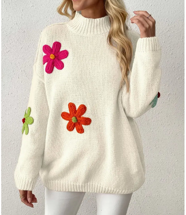 Plus Size Floral Applique Knit Sweater