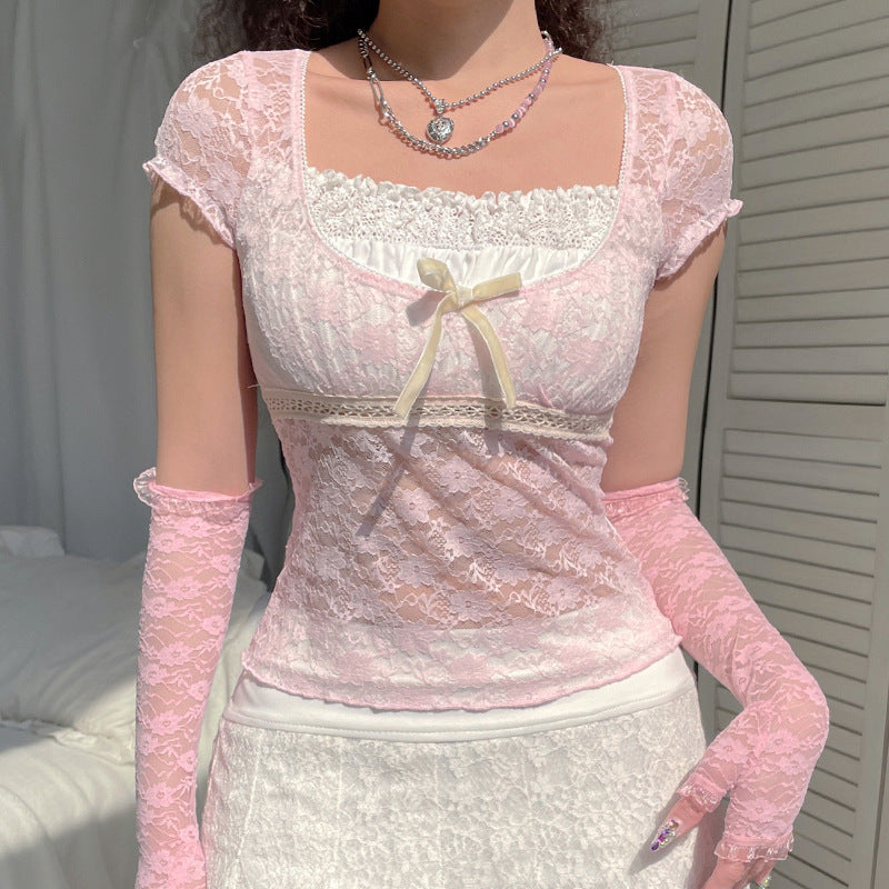 Spring New Women's Sweet Lace T-Shirt Top