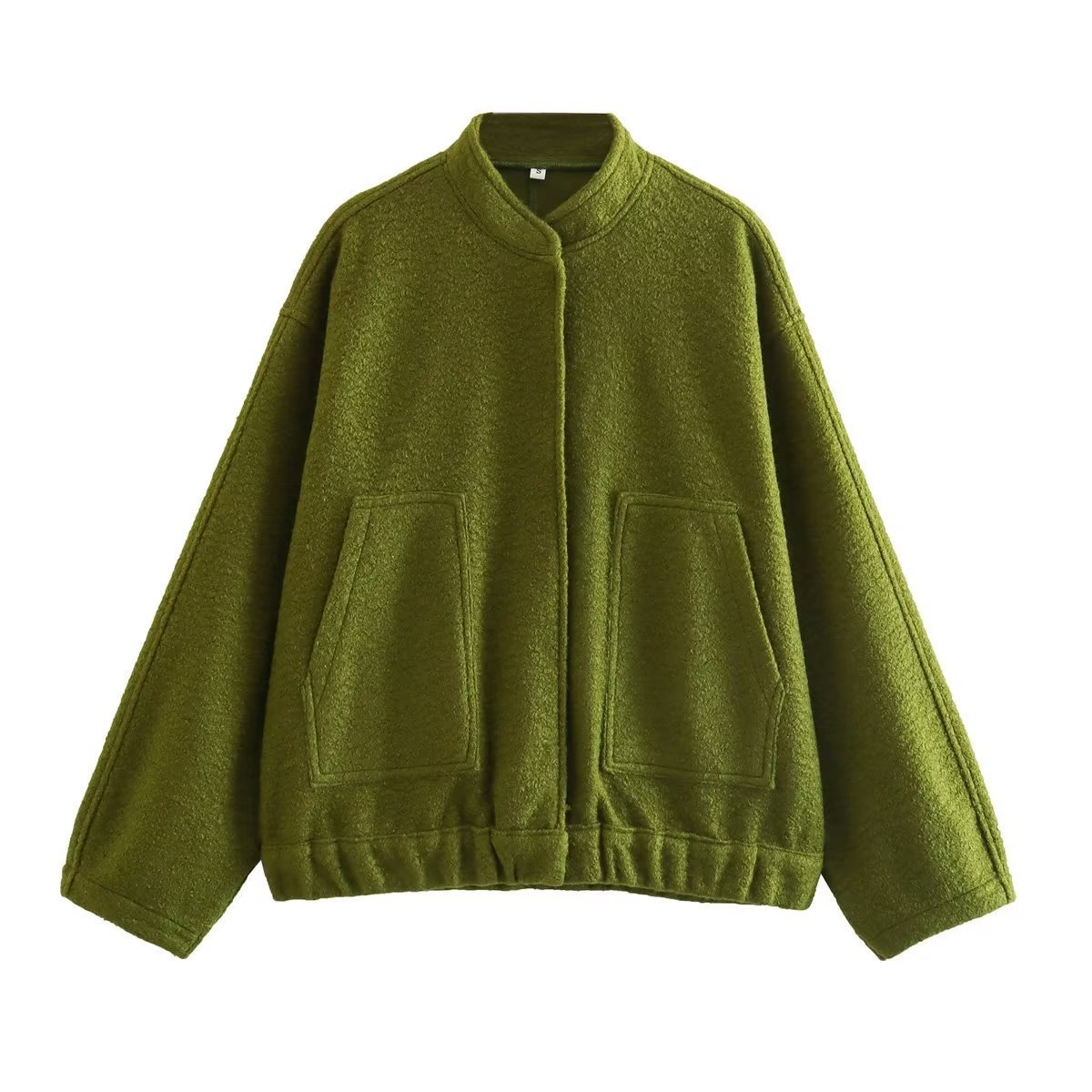 Women's Solid Color Stand Collar Single-breasted Double-sized Pocket Long Sleeve Coat