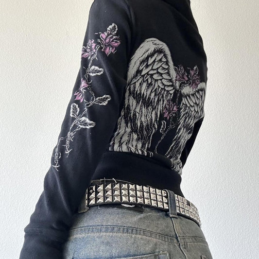 European And American Street-style Winged Print Zip-up Hoodie